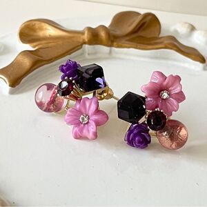 Violet Blossom Stud Earrings Purple Resin & Glass  Floral Feminine Pretty Studs